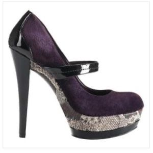 JS Plum Suede/Snakeskin Platform Mary Janes (6.5)